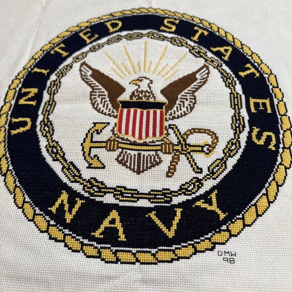 United States Navy Cross Stitched Pillow‎ emblem 13.5 X 13.5